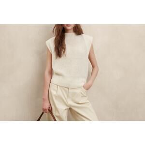 Banana Republic XXS Cashmere Knit Tank Sweater Vest Padded Shoulders mock neck